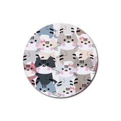 Cute-cat-couple-seamless-pattern-cartoon Rubber Round Coaster (4 Pack)