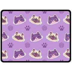 Cute-colorful-cat-kitten-with-paw-yarn-ball-seamless-pattern Fleece Blanket (large) 