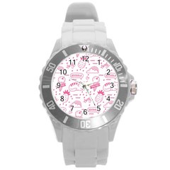 Cute-girly-seamless-pattern Round Plastic Sport Watch (l) by Jancukart