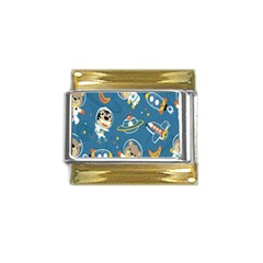 Seamless-pattern-funny-astronaut-outer-space-transportation Gold Trim Italian Charm (9mm)