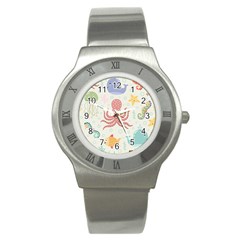 Underwater-seamless-pattern-light-background-funny Stainless Steel Watch by Jancukart