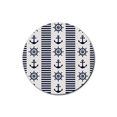 Nautical-seamless-pattern-vector-illustration Rubber Round Coaster (4 Pack)