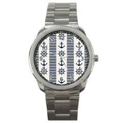 Nautical-seamless-pattern-vector-illustration Sport Metal Watch