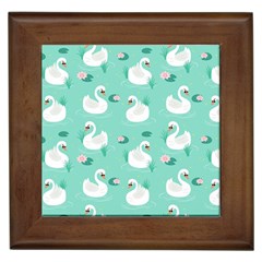 Elegant Swan Seamless Pattern Framed Tile by Wegoenart