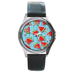 Blue Watermelon Popsicle  Round Metal Watch by ConteMonfrey