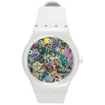 Cartoon-cute-doodles-hand-drawn-auto-service-seamless-pattern Round Plastic Sport Watch (M) Front