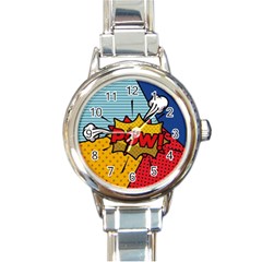 Pow Word Pop Art Style Expression Vector Round Italian Charm Watch by Wegoenart