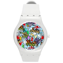 Graffiti Characters Seamless Patterns Round Plastic Sport Watch (m) by Wegoenart