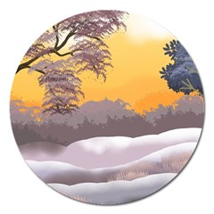 Illustration Background Landscape Magnet 5  (round) by Wegoenart