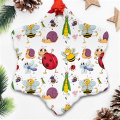 Cute Cartoon Insects Seamless Background Snowflake Ornament (two Sides)