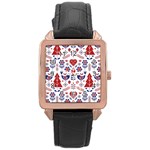 Scandinavian Folk Seamless Pattern Rose Gold Leather Watch  Front