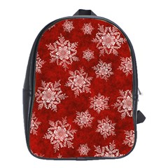 Snowflakes And Star Patternsred Snow School Bag (xl) by artworkshop