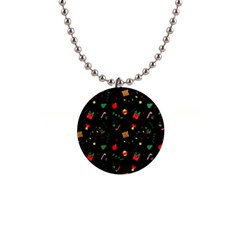 Christmas Pattern Texture Colorful Wallpaper 1  Button Necklace by Ravend