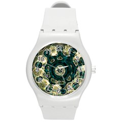 Fractal Glowing Kaleidoscope Wallpaper Art Design Round Plastic Sport Watch (m) by Ravend