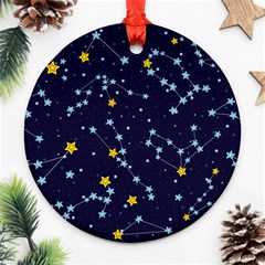 Seamless Pattern With Cartoon Zodiac Constellations Starry Sky Ornament (round) by Pakemis