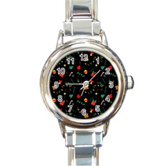 Christmas Pattern Texture Colorful Wallpaper Round Italian Charm Watch by Uceng