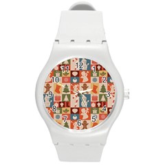 Cute Christmas Seamless Pattern Vector  - Round Plastic Sport Watch (m) by Uceng