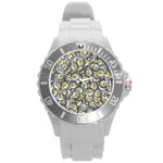 Gong Instrument Motif Pattern Round Plastic Sport Watch (L) Front