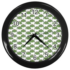 Funny Frog Cartoon Drawing Motif Pattern Wall Clock (black) by dflcprintsclothing