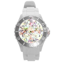 Dirt Puzzle Scrap Book Background Round Plastic Sport Watch (l) by Ravend