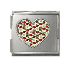 Flowers Pattern Mega Link Heart Italian Charm (18mm) by Sparkle