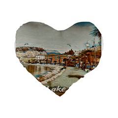 Birds And People On Lake Garda Standard 16  Premium Heart Shape Cushions by ConteMonfrey