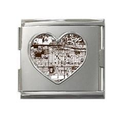 Antique Oriental Town Map  Mega Link Heart Italian Charm (18mm)