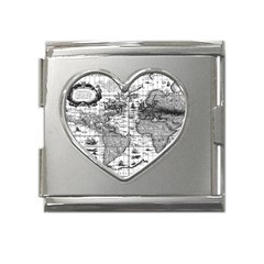 Antique Mapa Mundi Revisited Mega Link Heart Italian Charm (18mm) by ConteMonfrey