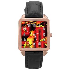 Red Light Ii Rose Gold Leather Watch  by MRNStudios