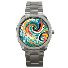 Wave Waves Ocean Sea Abstract Whimsical Sport Metal Watch