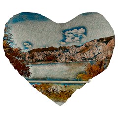 Side Way To Lake Garda, Italy  Large 19  Premium Heart Shape Cushions by ConteMonfrey