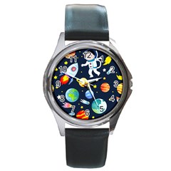 Space Galaxy Seamless Background Round Metal Watch by Jancukart