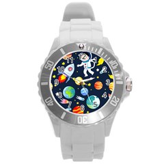 Space Galaxy Seamless Background Round Plastic Sport Watch (l)