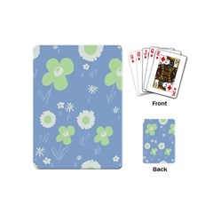 Daisy Flowers Pastel Green White Blue  Playing Cards Single Design (mini) by Mazipoodles