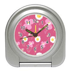 Daisy Flowers Pink White Yellow Dusty Pink Travel Alarm Clock by Mazipoodles