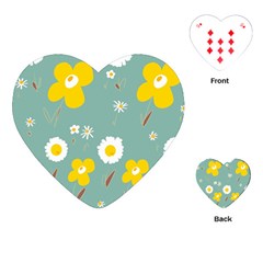 Daisy Flowers Yellow White Brown Sage Green  Playing Cards Single Design (heart) by Mazipoodles