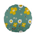 Daisy Flowers Yellow White Brown Sage Green  Standard 15  Premium Flano Round Cushions Back