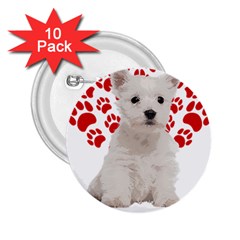 West Highland White Terrier Gift T- Shirt Cute West Highland White Terrier Valentine Heart Paw West 2 25  Buttons (10 Pack)  by maxcute