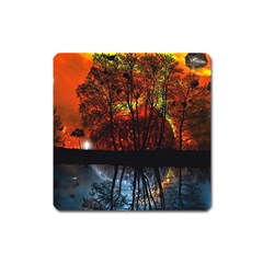 Space Nature Fantasy Trees Square Magnet by Ravend