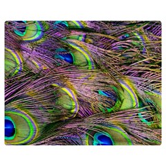 Green Purple And Blue Peacock Feather One Side Premium Plush Fleece Blanket (medium)