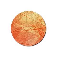 Orange Leaves Colorful Transparent Texture Of Natural Background Rubber Round Coaster (4 Pack)