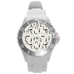 Pattern Cats Black Feline Kitten Round Plastic Sport Watch (l) by Ravend