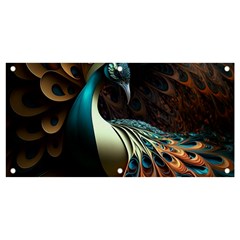 Peacock Bird Feathers Colorful Texture Abstract Banner And Sign 4  X 2  by Pakemis