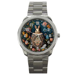 Easter Bunny Rabbit Flowers Easter Happy Easter Sport Metal Watch