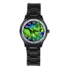 Fractal Art Pattern Abstract Fantasy Digital Stainless Steel Round Watch