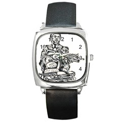 Scarface Movie Traditional Tattoo Square Metal Watch by tradlinestyle