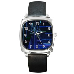 Screen Glitch Broken  Crack  Fracture  Glass Pattern Square Metal Watch by Sapixe