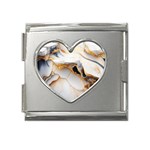 Marble Stone Abstract Gold White Mega Link Heart Italian Charm (18mm) Front