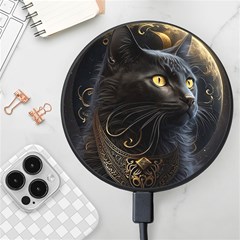 Ai Generated Cat Moon Feline Cute Wireless Fast Charger(black) by Ravend