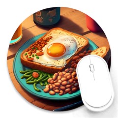 Ai Generated Breakfast Egg Beans Toast Plate Round Mousepad by danenraven